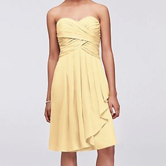 David’s Bridal Short Crinkle Chiffon Dress-Canary - Picture 8 of 8